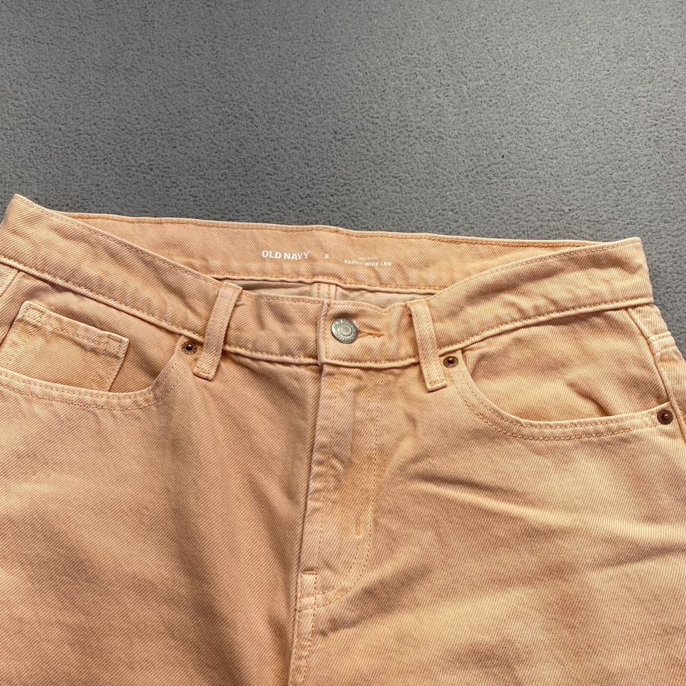 Old Navy Mid Rise Baggy Wide Leg Jeans Womens Size 8 Peach Denim Pockets - Picture 13 of 14